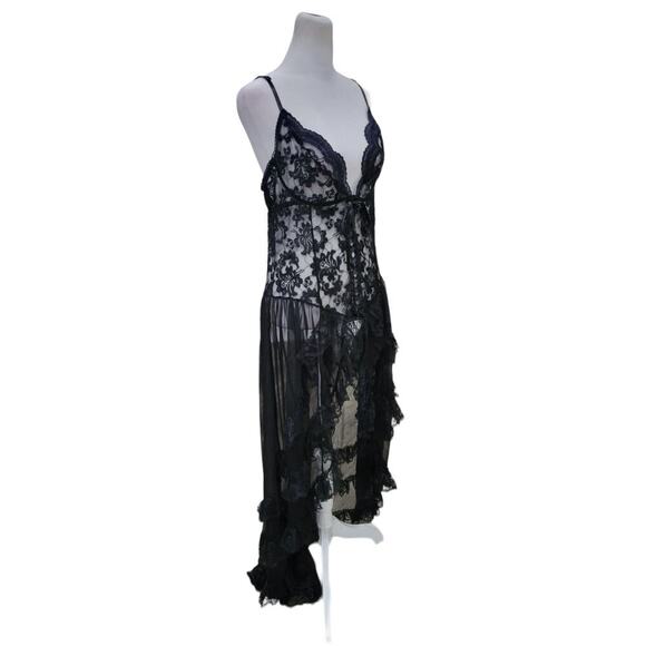 Women's Gorgeous Sheer Black‎ Lace Underwire Corset Teddy with Ruffle Train - Picture 9 of 11